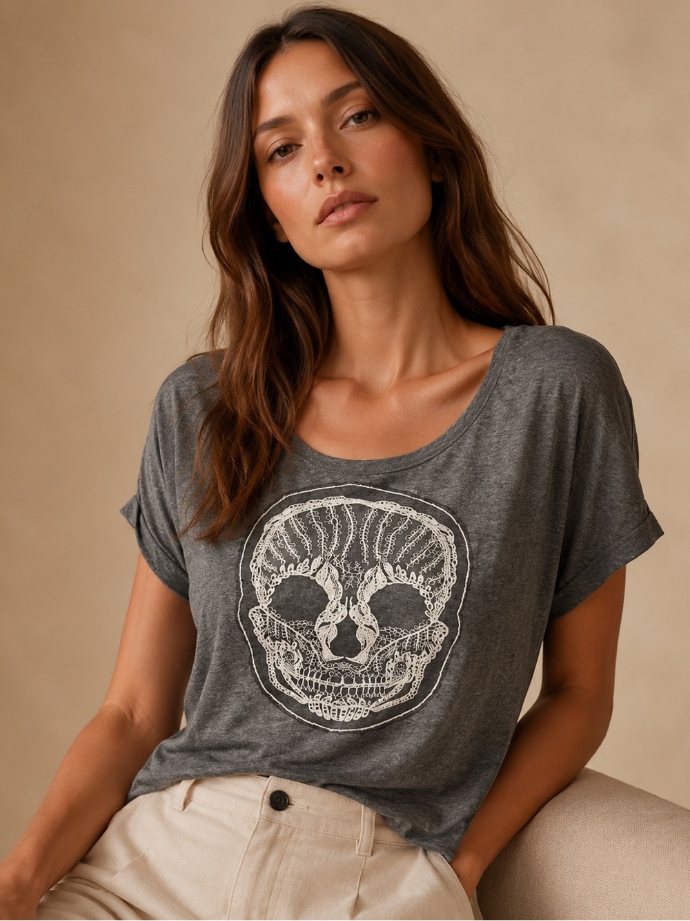 Lane Bryant Gray Skull Graphic Tee | Size 18/20 | Edgy Casual Plus Size T-Shirt